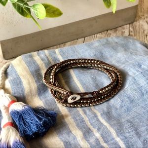 Lulu Dharma Leather and Silver Wrap Bracelet